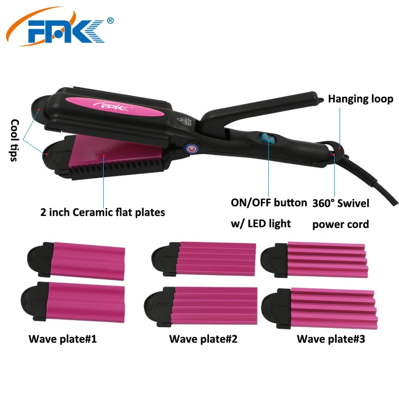 Professional Intertek Interchangeable Hair Crimper Pink Hair Flat Iron