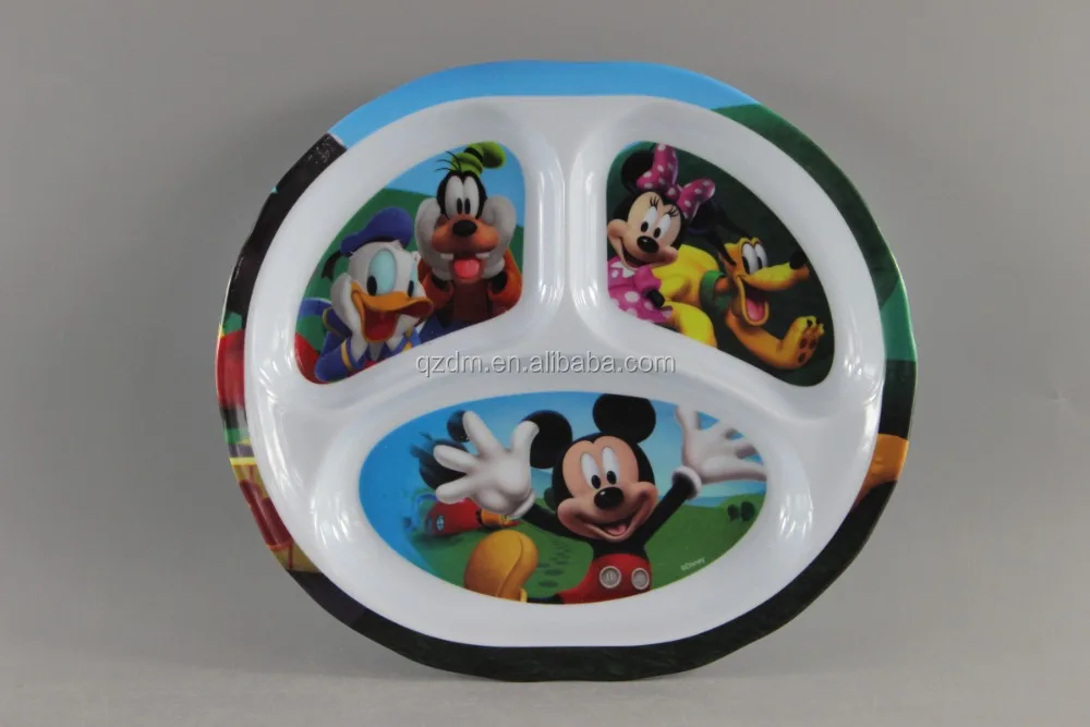 Round Melamine 4 Section Divider Lunch Plates For Kids