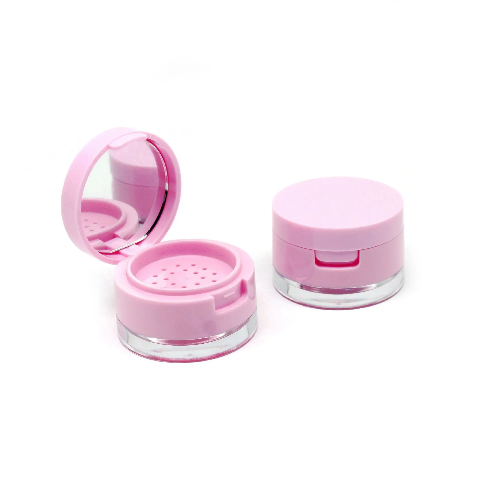 Round Pink Flip Lid Makeup Clear Loose Powder Case With Mirror - Buy ...