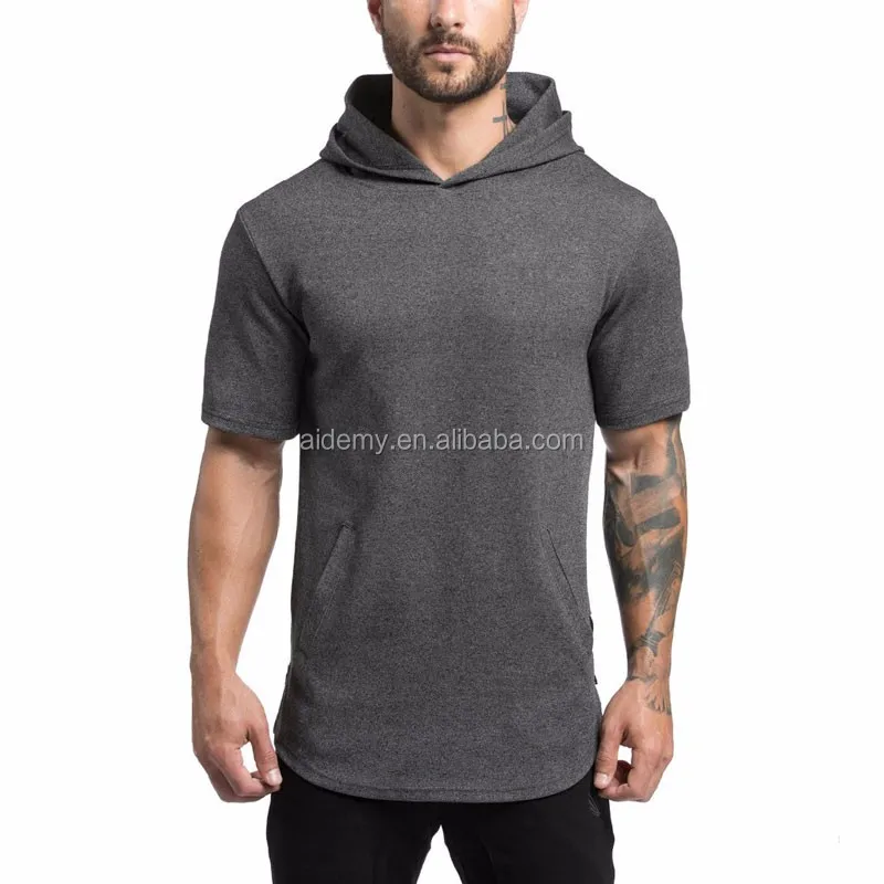 Wholesale Man Black Curved Hem Short Sleeve Hoodie With Side Zipper Buy Wholesale Black Hoodie