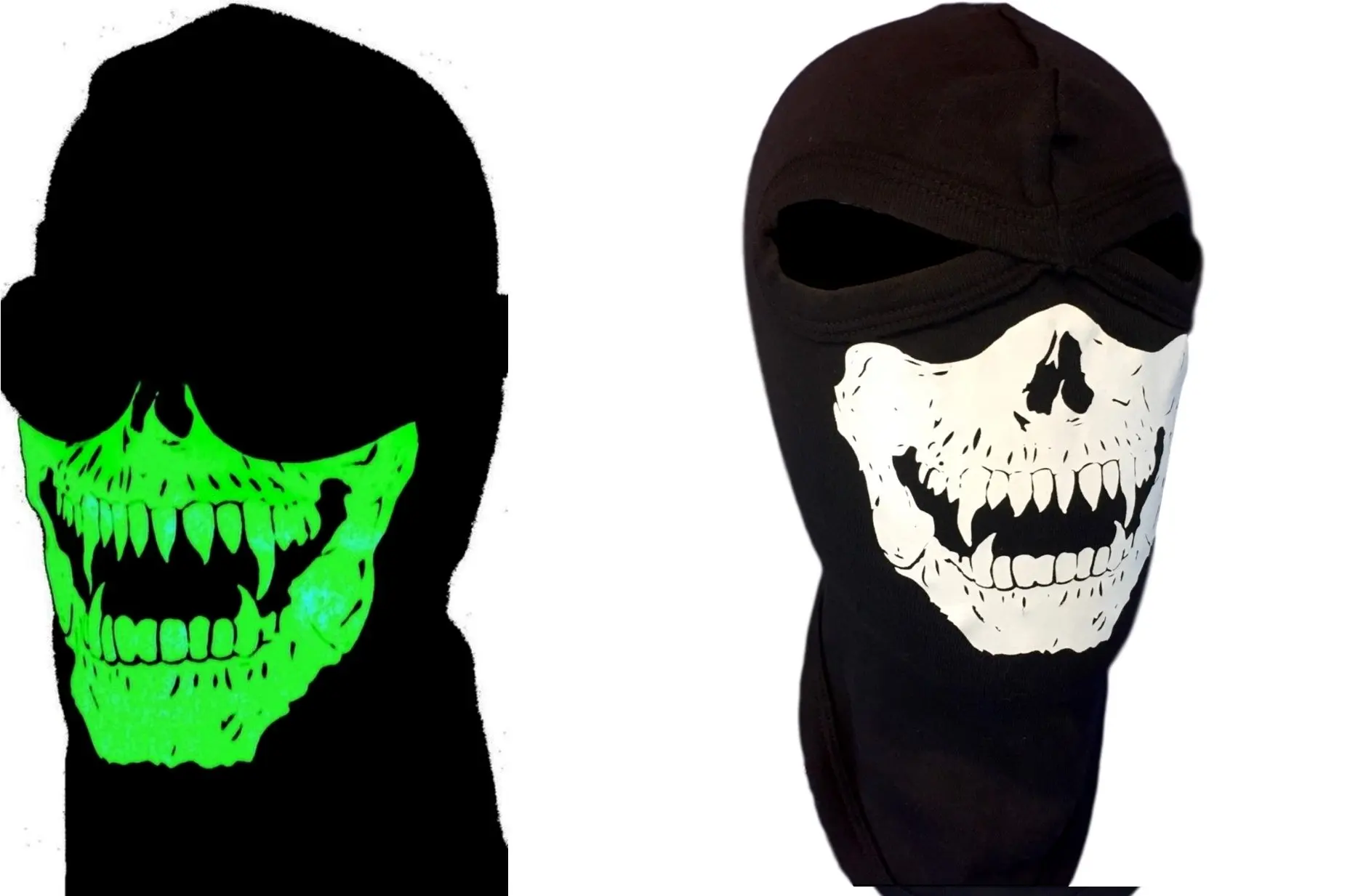 ADULT Glow in the Dark 2-EYE Vampire Fangs Skull Face SKI HOOD Mask Helmet Liner