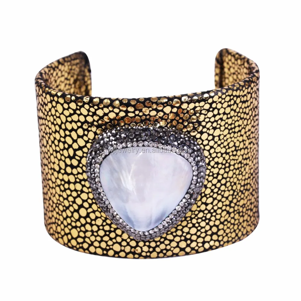 Boho Jewelry Beige Genuine Stingray Skin Bracelet With Sapphire ...