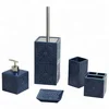 BX Group 5 pcs square navy blue embossed pattern ceramic bath set, bathroom accessory set, bathroom decoration accessory set