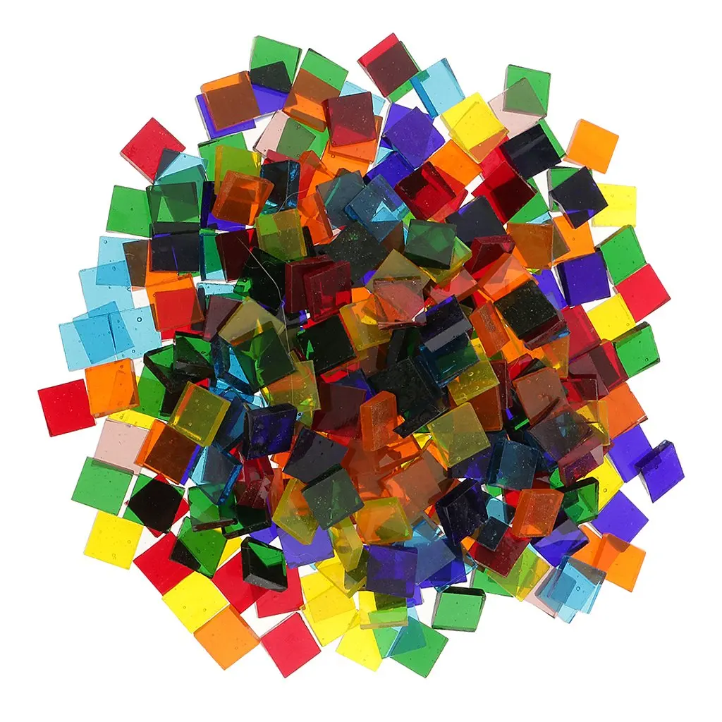 Jili Online 250 Pieces Square Shape Mixed Color Clear Glass Mosaic Tiles Tessera for Mosaic Making Crafts Supplies 10x10mm