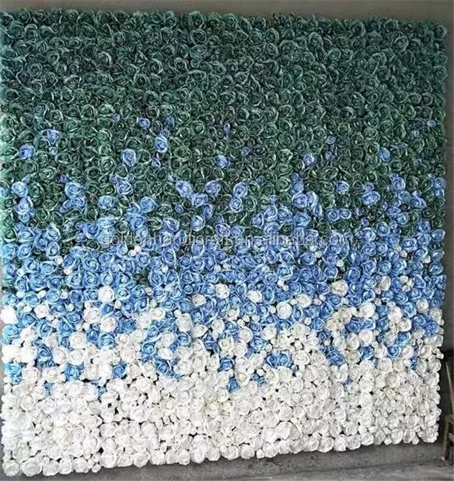 Customized Artificial Silk Wedding Roll Up Flower Wall Rose Backdrop