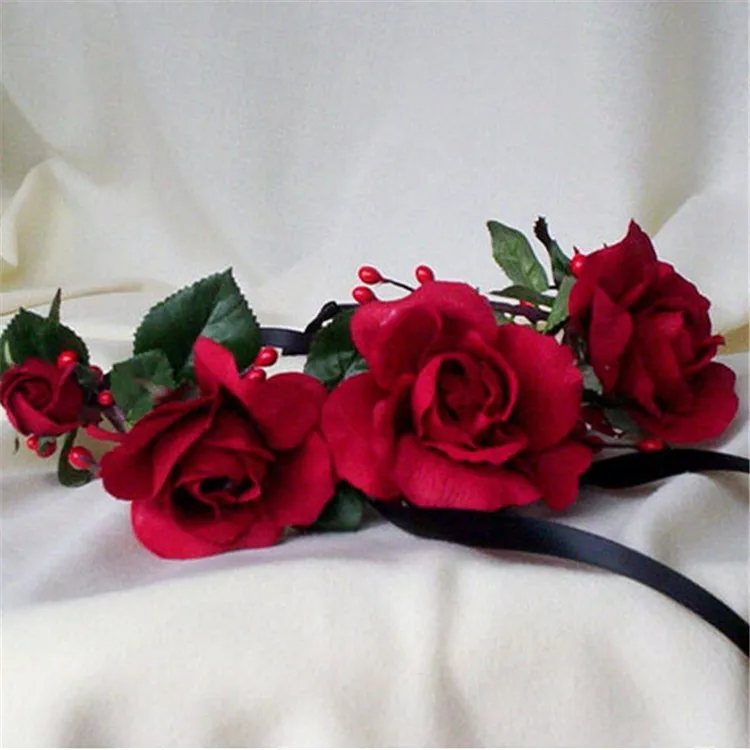 red rose floral crown