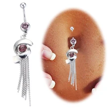 2016 New Reverse Belly Ring Dangle Clear Navel Bar Gold Dangle Body Jewelry Piercing HOT SELLING
