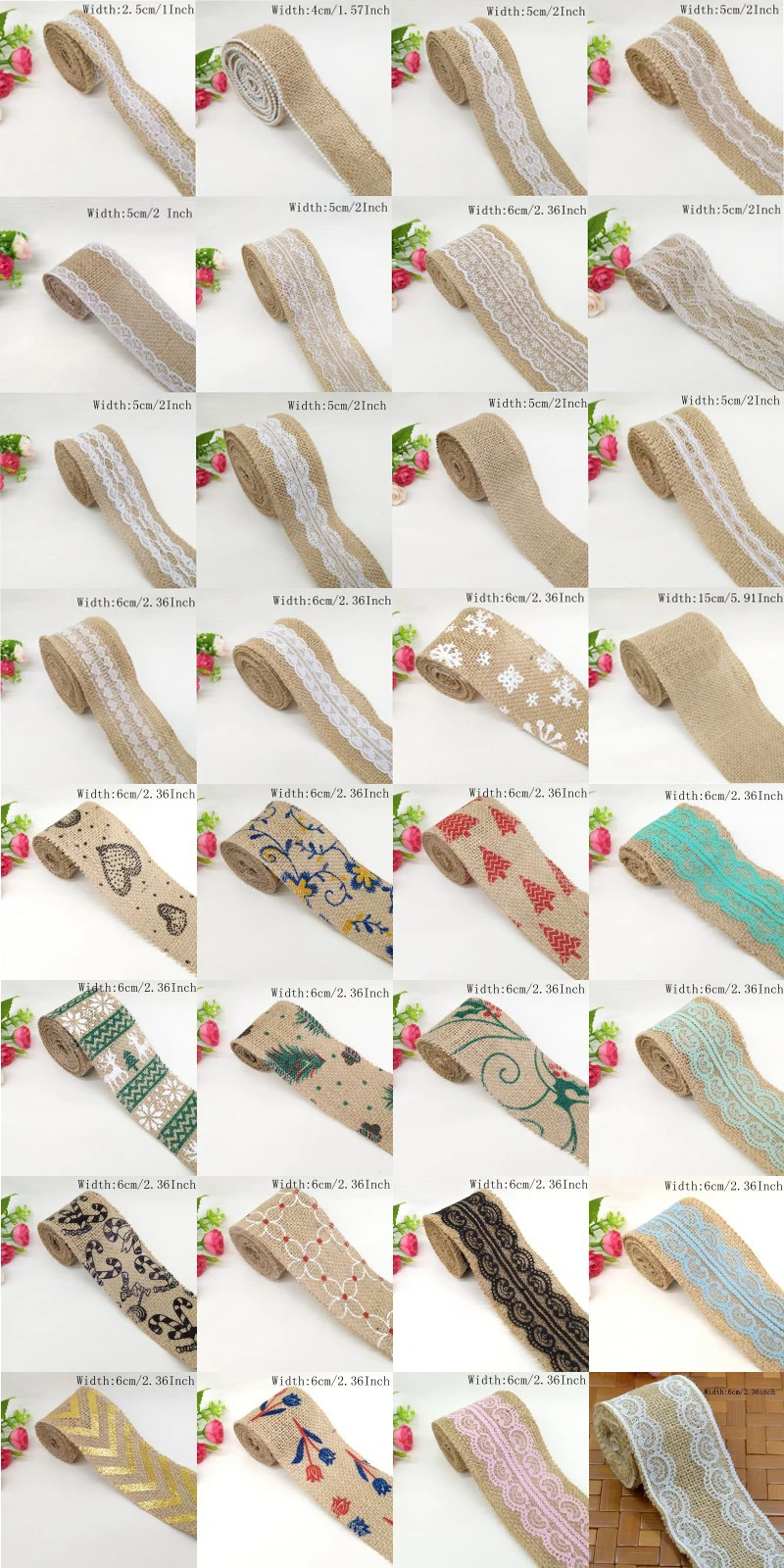 Lace Burlap Ribbons 2.4 Inch Burlap Ribbon Rolls With Jute Twine For