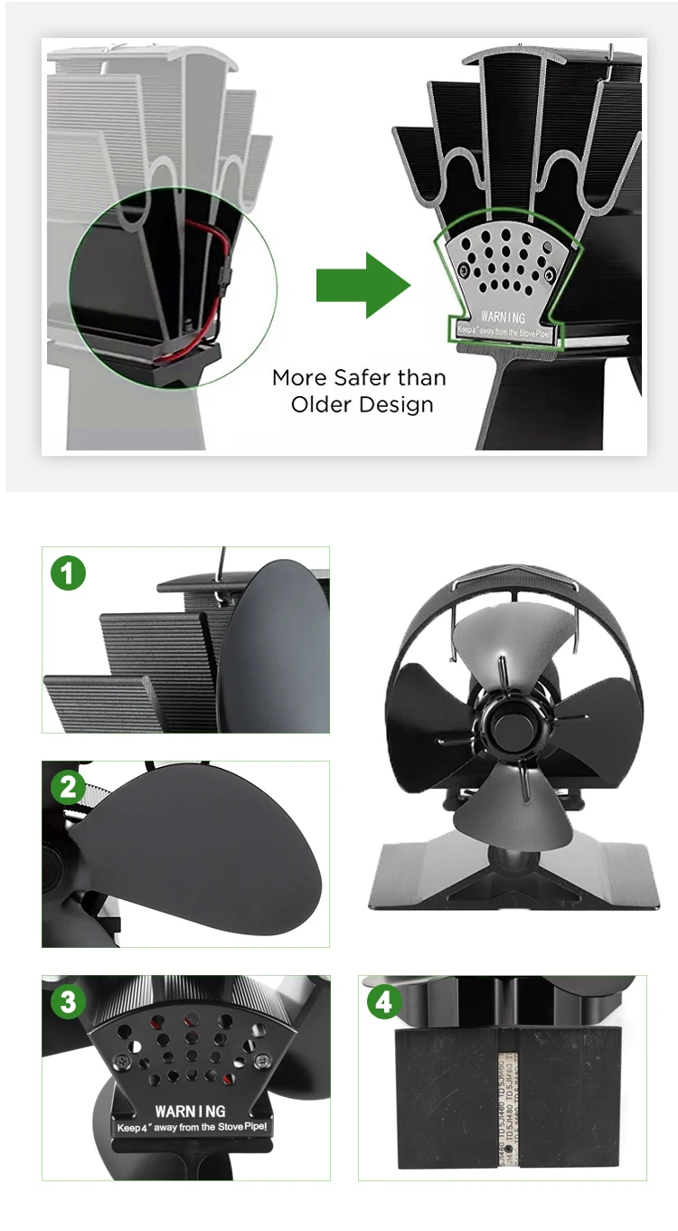 Eco-friendly Fireplace Fan High Temperature Blower Fan Home Heater for Wood Burning  