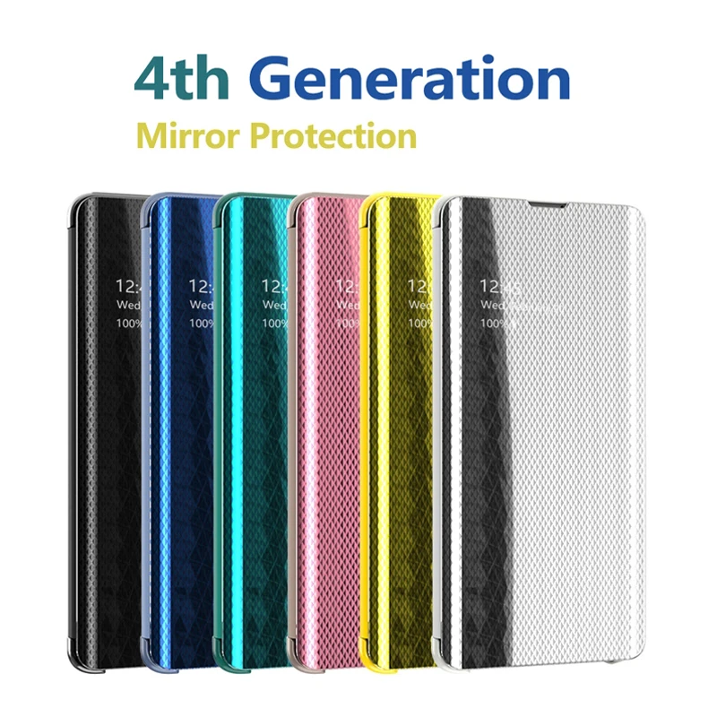 Mirror Standing Case for Samsung Galaxy S10 Plus,Miagon Clear View PC Mirror Effect Full-Body Kickstand Leather Protective Wallet Cover for Samsung Galaxy S10 Plus 