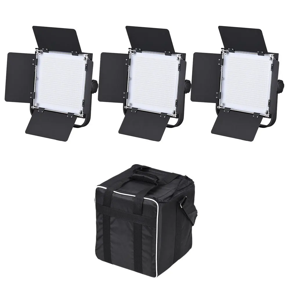 Andoer LED-600A 3pcs LED Video Light Panel Kit 576pcs LED Beads CRI90+ 5600K/3200K With Barndoor / Filters / Storage Bag