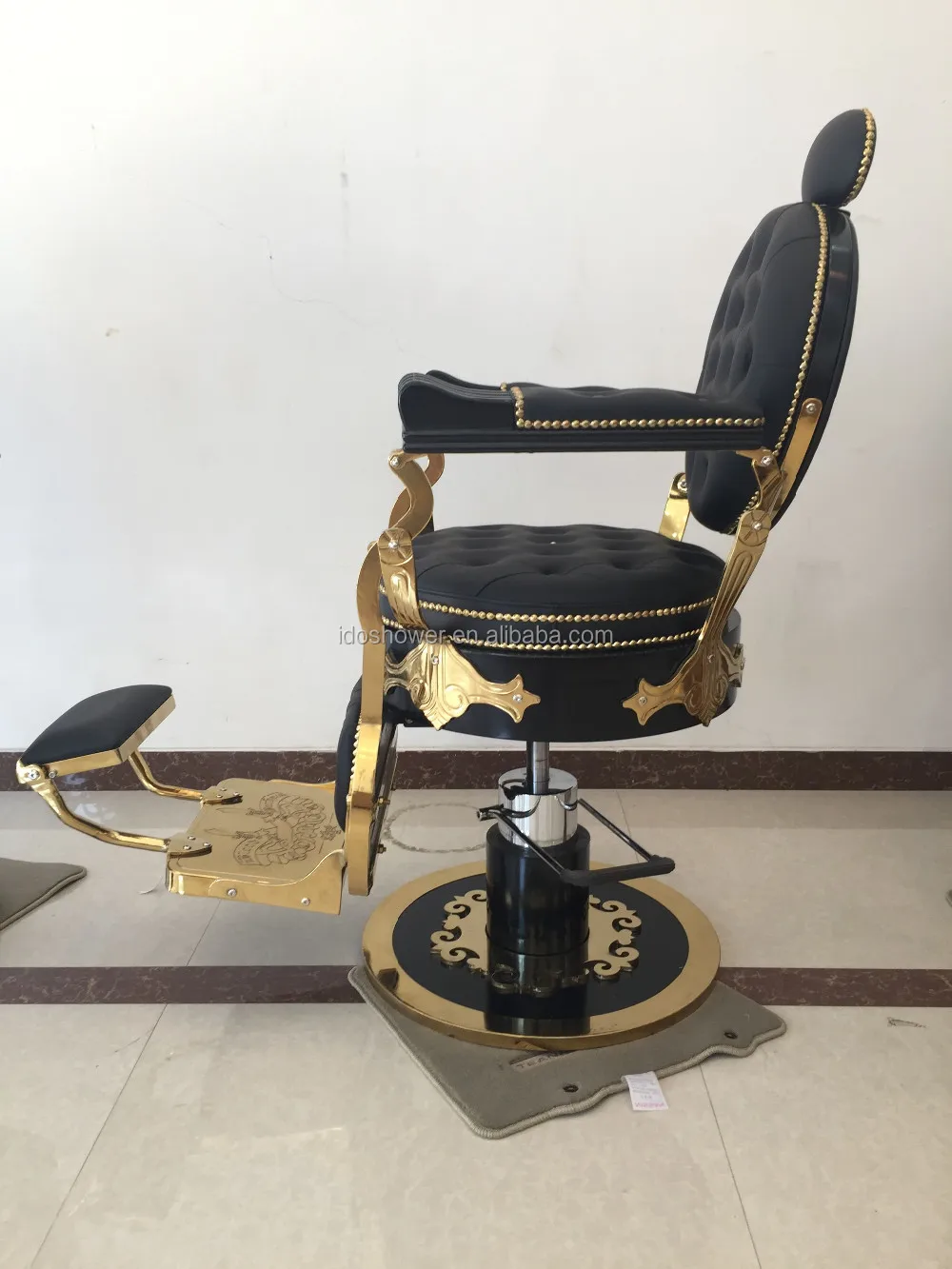 Real Leather Black And Golden Barber Chair For Hair Cutting Chair Buy