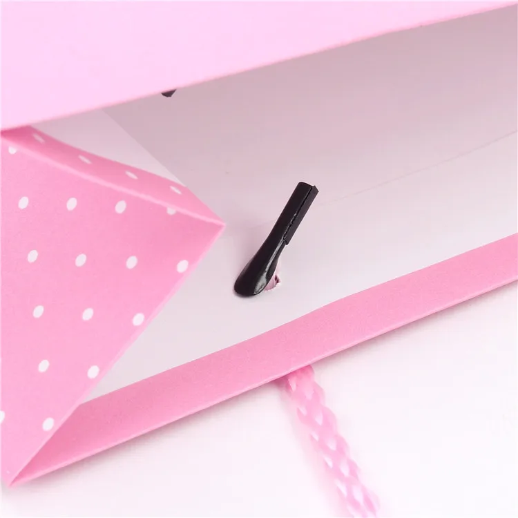 Top Quality Eco-friendly Cartoon Print Lovely Pink Paper Bag With Ribbon Handles