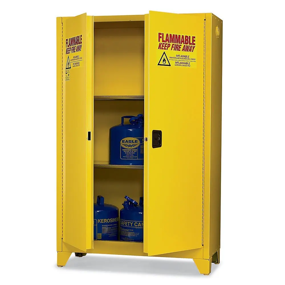 Eagle 1947LEGS Tower Safety Cabinet for Flammable Liquids, 2 Door Manual Close, 45 gallon, 69" Height, 43" Width, 18" Depth, Steel, Yellow