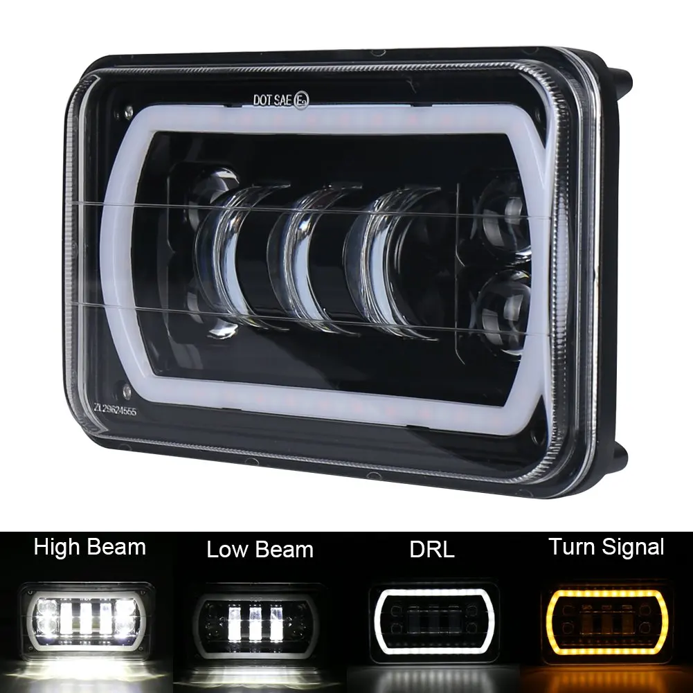 Ridroid 4x6 LED Headlights Halo DRL Pair 120W – Projector Housing, Hi/Lo Beam, DOT, For Jeep Chevy GMC Ford Kenworth