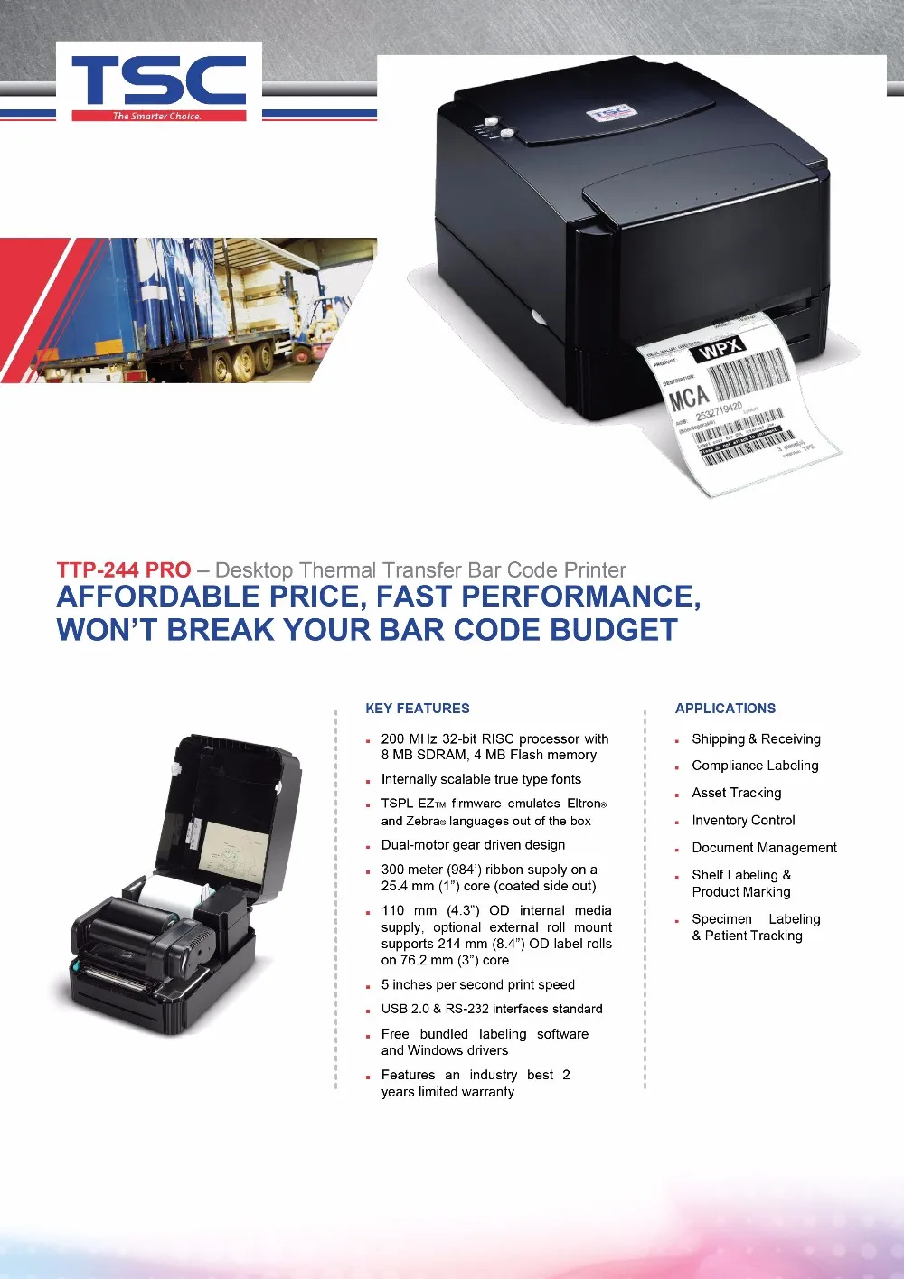 TTP-244 PRO Desktop Thermal Transfer Bar Code Printer