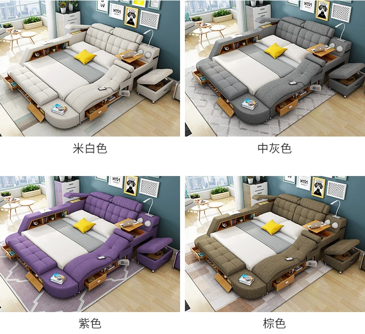 CBMMART modern functional fabric storage bed,  king queen bed frame with massage