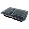 27OZ/800ML Stackable Plastic Disposable Food Containers 2 Compartment Microwavable Bento Box PP Rectangle Lunch Box