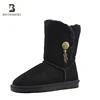 Ladies footwear china slip resistant side hang metal ornament winter fur snow boots shoes