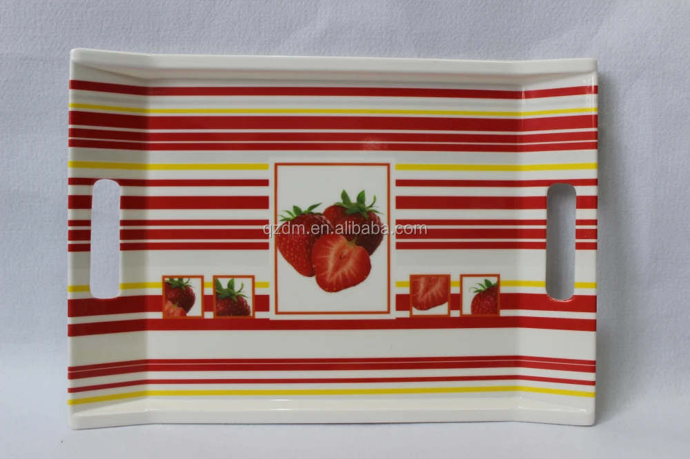 Fruit Printing 15 Inch Melamine Serving Tray With Handles