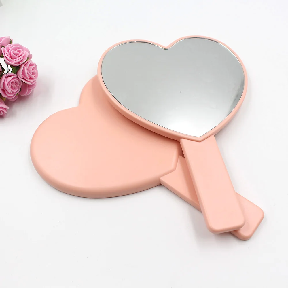 Plastic One Side Heart Shape Hand Mirror Personalized Custom LOGO UV Printing Cosmetic Makeup Handheld Mirror for Girls