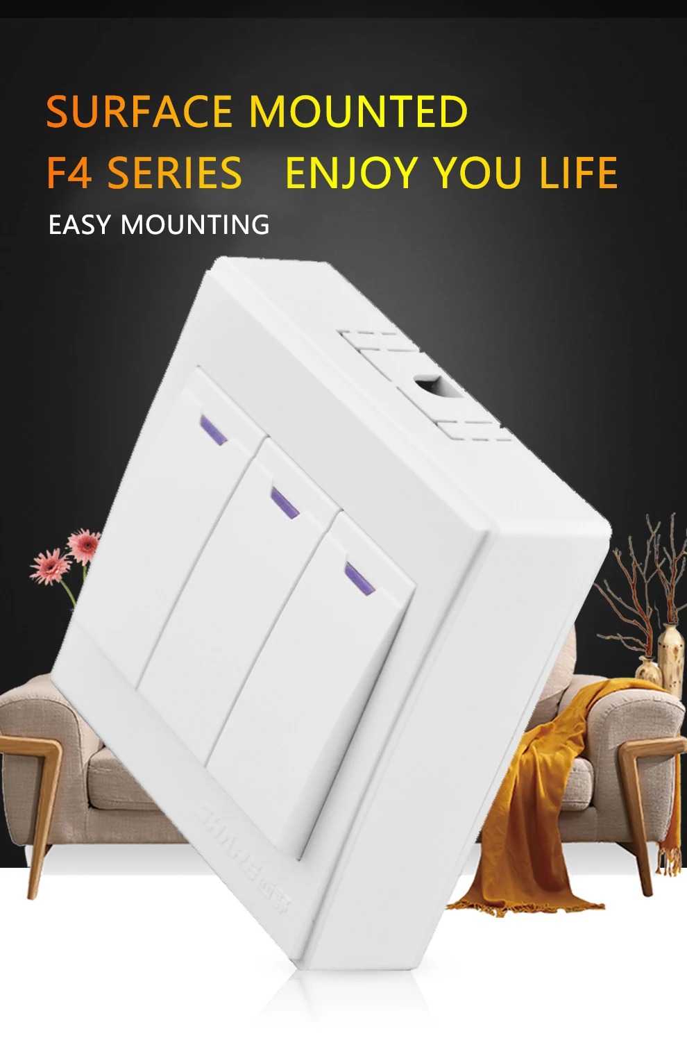 Surface Mounted White Panel Push Button Electrical Switch
