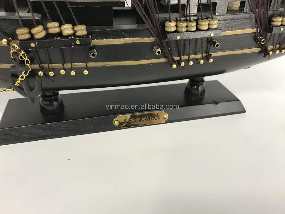 Black Wooden Pirate Ship Model,50x10x43cm,Hot Sell Gun Boat Tall Ship