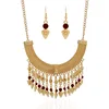Silver Plated Pendant Necklace Earring Jewelry Set Ethic Style Tassel Dangle Jewelry Sets