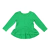 fashion kelly green long sleeves clothing ruffles design cotton girls' shirts