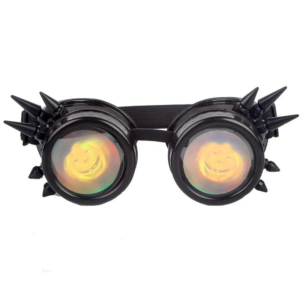 STLY Halloween Spiked Cyber Steampunk Cosplay Vintage Goggles Pumpkin Lens Black Frames