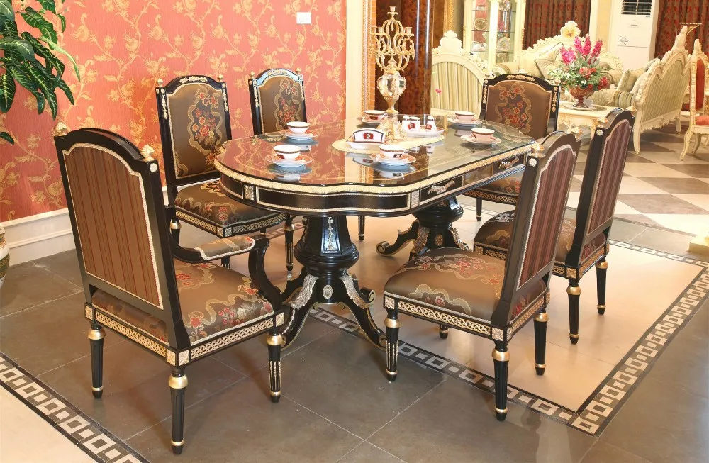 European Dining Room Furniture Marquetry Dining Table With Chairs