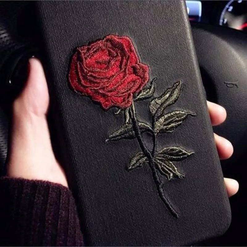 Luxury Embroidery Rose Case Mobile Phone Cover For Iphone X 8 8 Plus 7