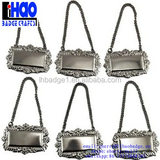 Manufacturer Custom Made Wine Bottle Liquor Decanter Metal Label,Blank