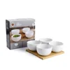Set of 4 Serving Sauce Dipping Bowl with Tray Porcelain Tableware Round Dish Set