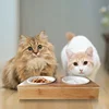 Amazon Hot Sale Ceramic Bowl Pet Dog Bamboo Wooden Elevated Stand Feeder Cat Bowls Dining Table with Double Cat Bowls