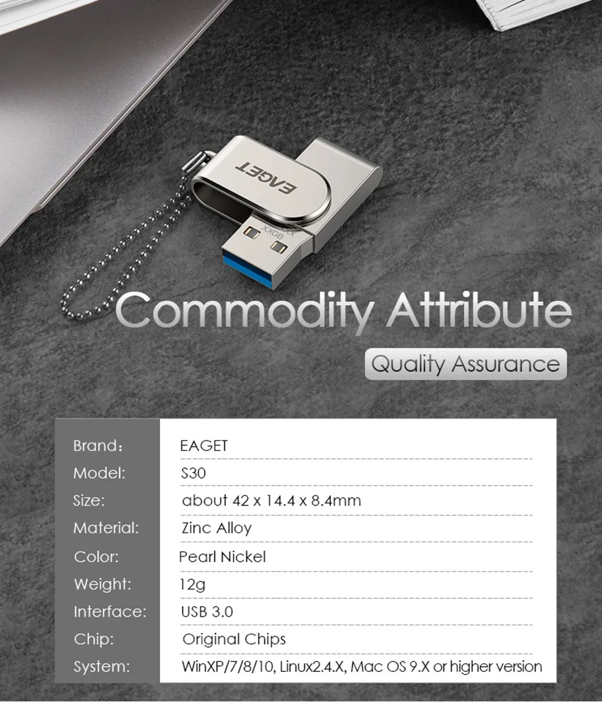 EAGET S30 16/32/64GB USB Flash Drive Memory Stick USB 3.0 Metal Mini Flash Disk Memory Pendrive External Storage - ANKUX.COM