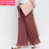 9012# 2019 New Arrival Muslim Wide-legged Trousers pleated chiffon pants with Lining Material