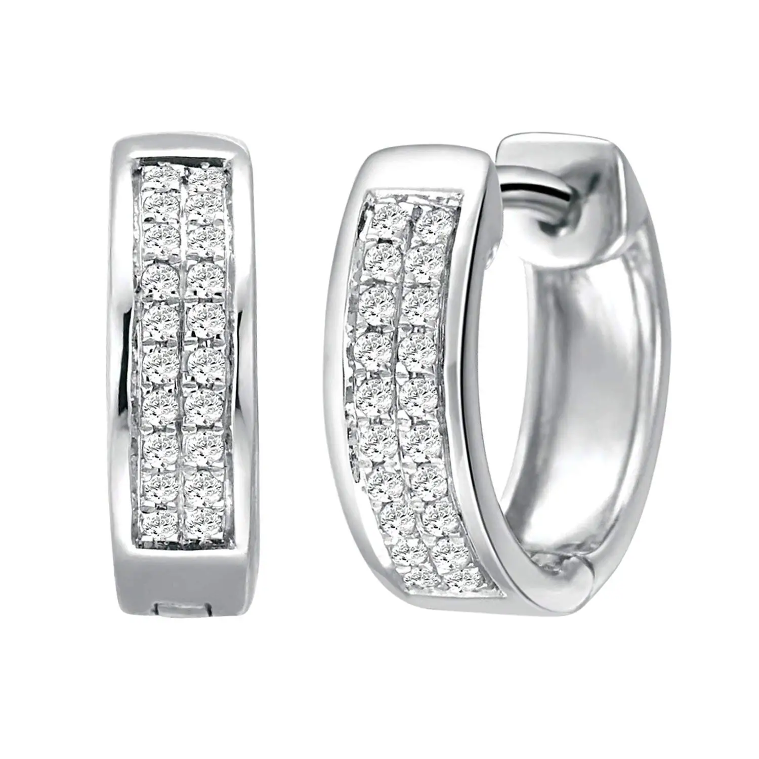Mia Diamonds 14K White Gold Diamond-Cut 1.2x20mm Hoop Earrings