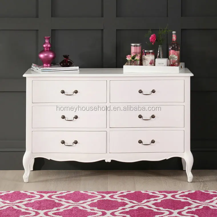 Home Furniture French Style White Painted 6 Drawer Wide Chest