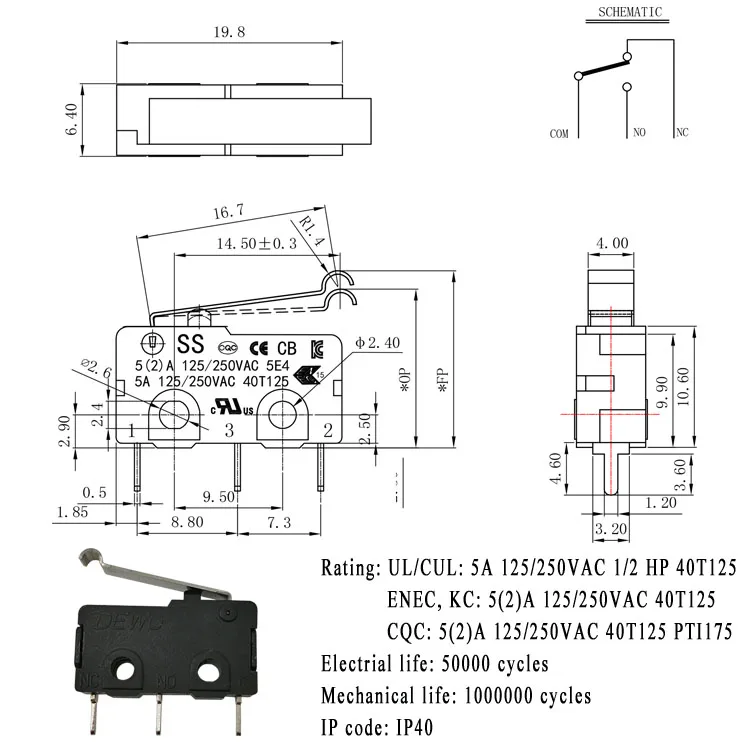 Kw4 10amp 250v T85 5e4 Micro Switch For Electric Kettle - Buy 10amp ...