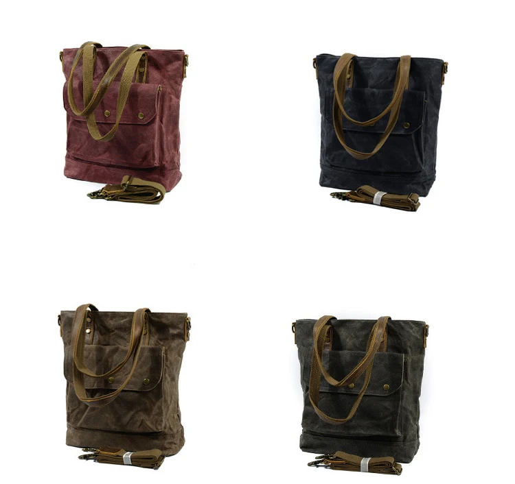 Vintage retro waxed canvas waterproofing daily ladies handbag hand shoulder tote shopping bag