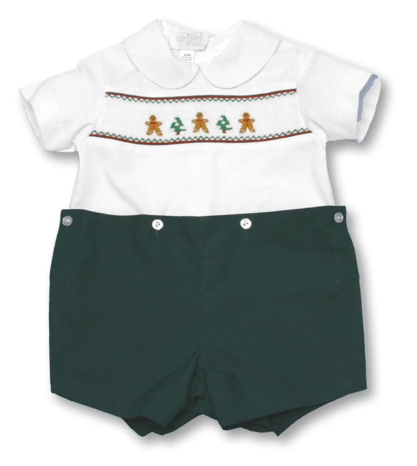 Rosalina-Sir John Little Boys Santa HO HO HO Train Red Smocked Romper