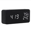 2019 Amazon Hot Sale Desktop digital LED wooden table clock and alarm clock with temperature display