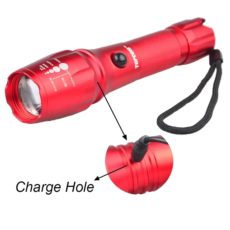 High Power 2000 Lumen Zoomable XM-L T6 LED Rechargeable Flashlight