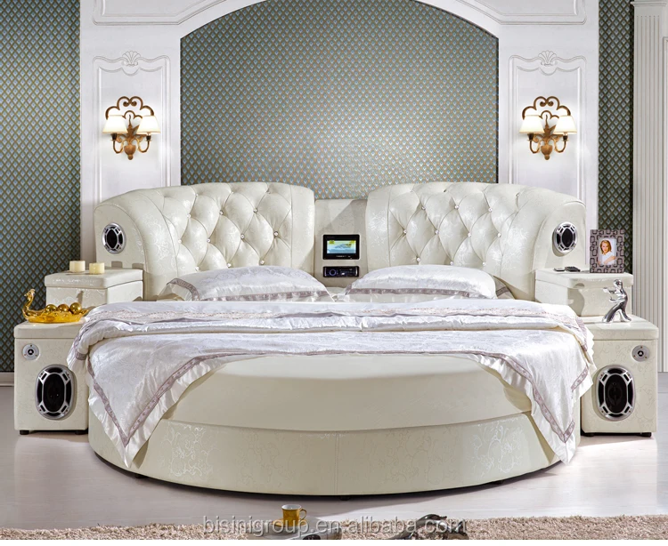 Hotel King Size Round Bed With Usb Player Multi-functional Modern