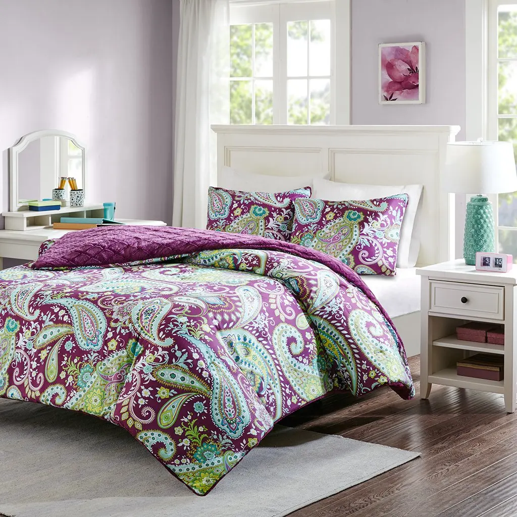 Full 4pc Bedspread Set for Girls//Teens Elephants Stripes White Pink Lime Green Aqua Baby Blue Linen Plus