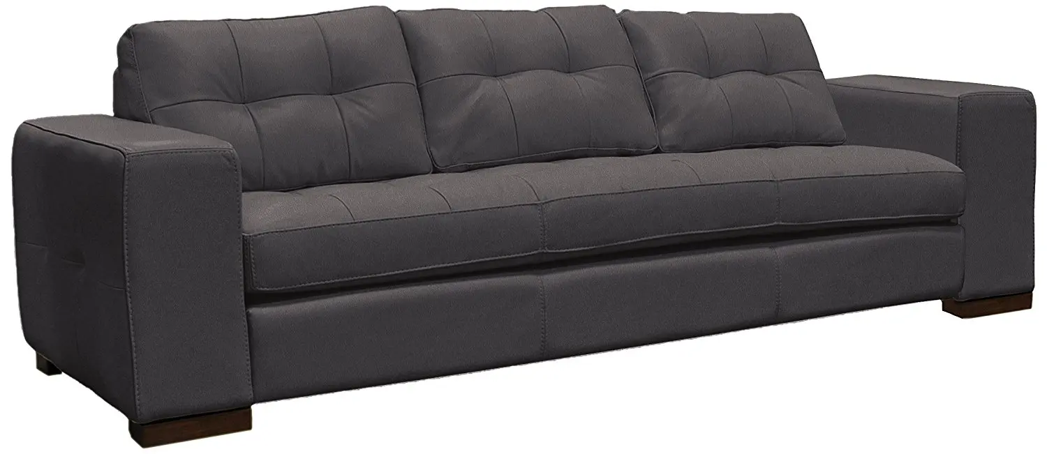 Omnia Leather Peninsula 1 Cushion Sofa in Leather, Walnut Legs, Navajo Onyx