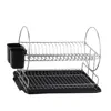 Chrome Stainless Steel 2-Tier Dish Drying Rack with Drainboard/Cutlery Cup