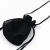 black white mesh drawstring shoulder bag ladies knitted string closure crossbody net pouch