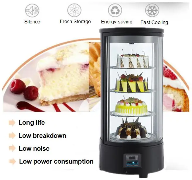 73l Small Pastry Refrigerator Showcase Vertical Chiller Cooler Shop Counter Rotating Cake